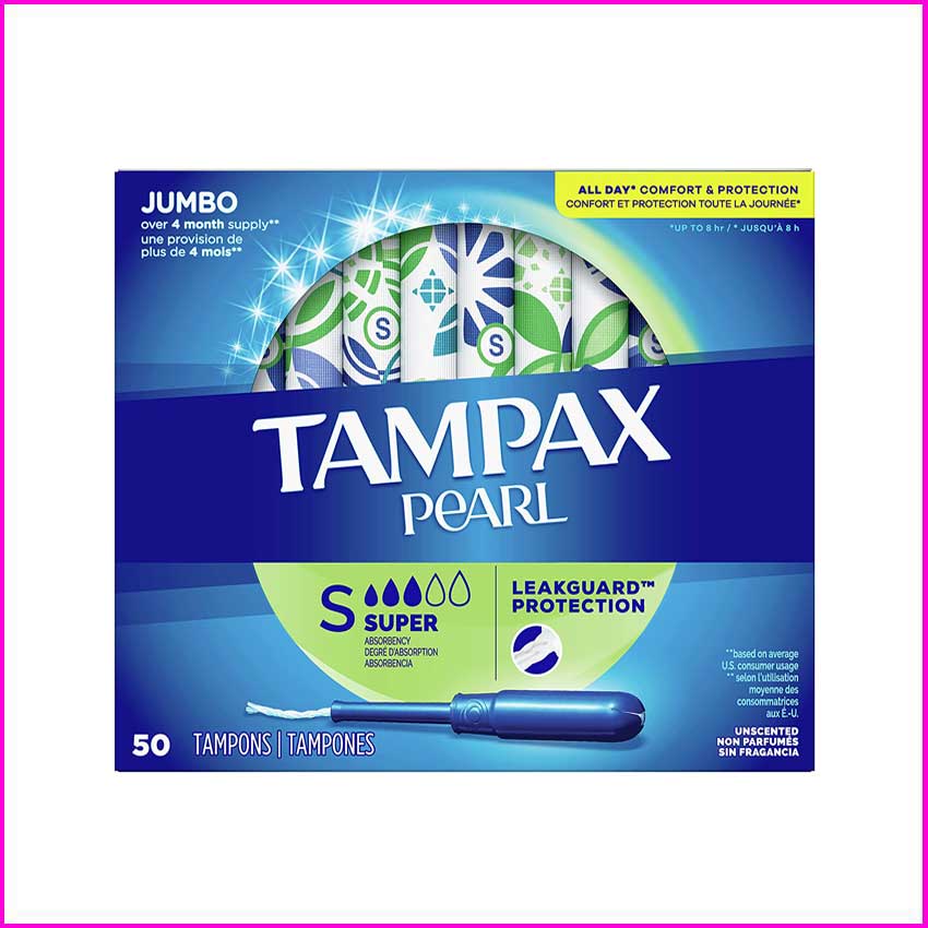 Băng vệ sinh Tampon Tampax Pearl Super 3 giọt - Hàng Mỹ hộp 50 ống [Có bán lẻ]