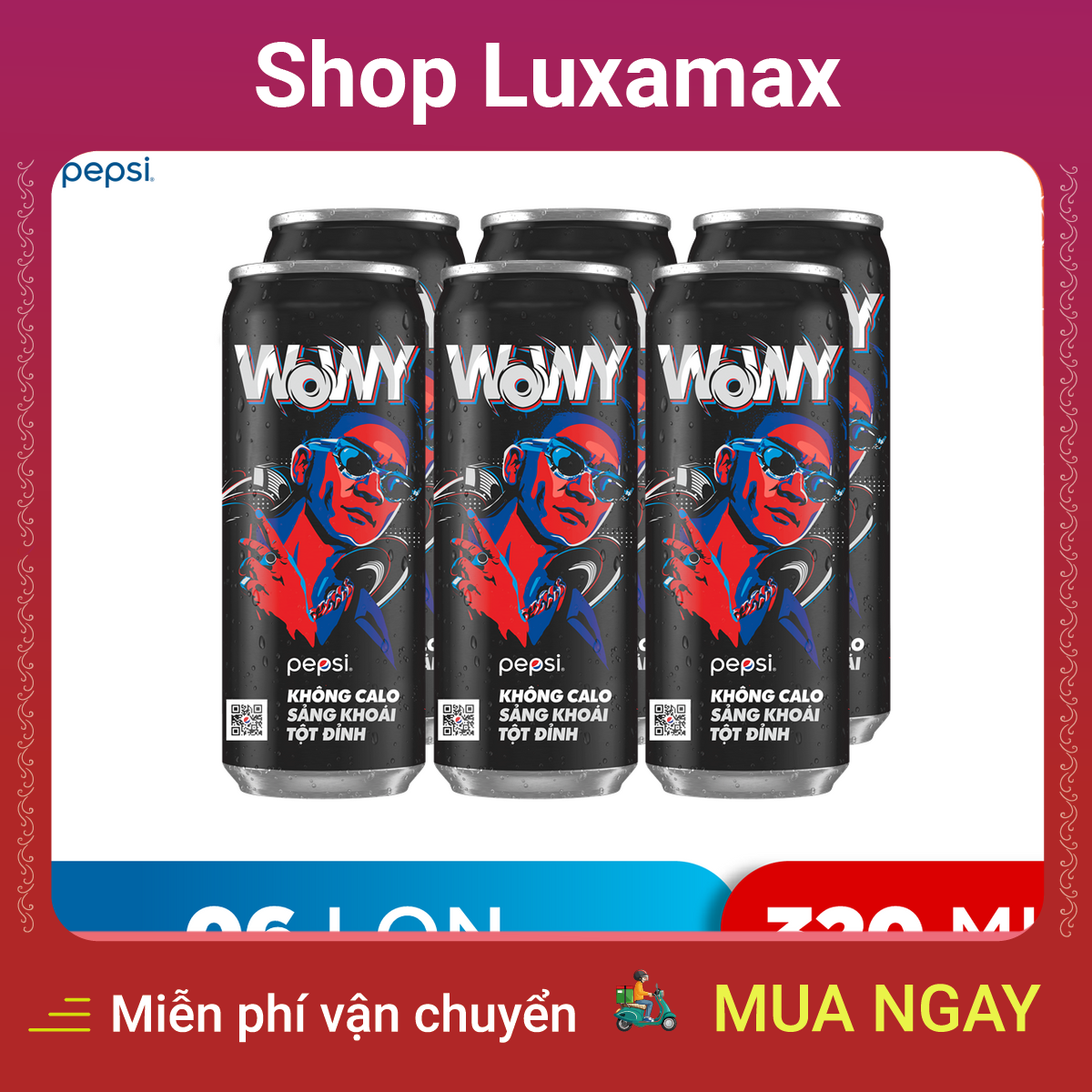 lốc 6 lon nước uống có gaz pepsi không calo (320ml lon) dtk93853755 - shop luxamax - 6 cans of drinking water with gaz pepsi without calories (320ml cans) 2