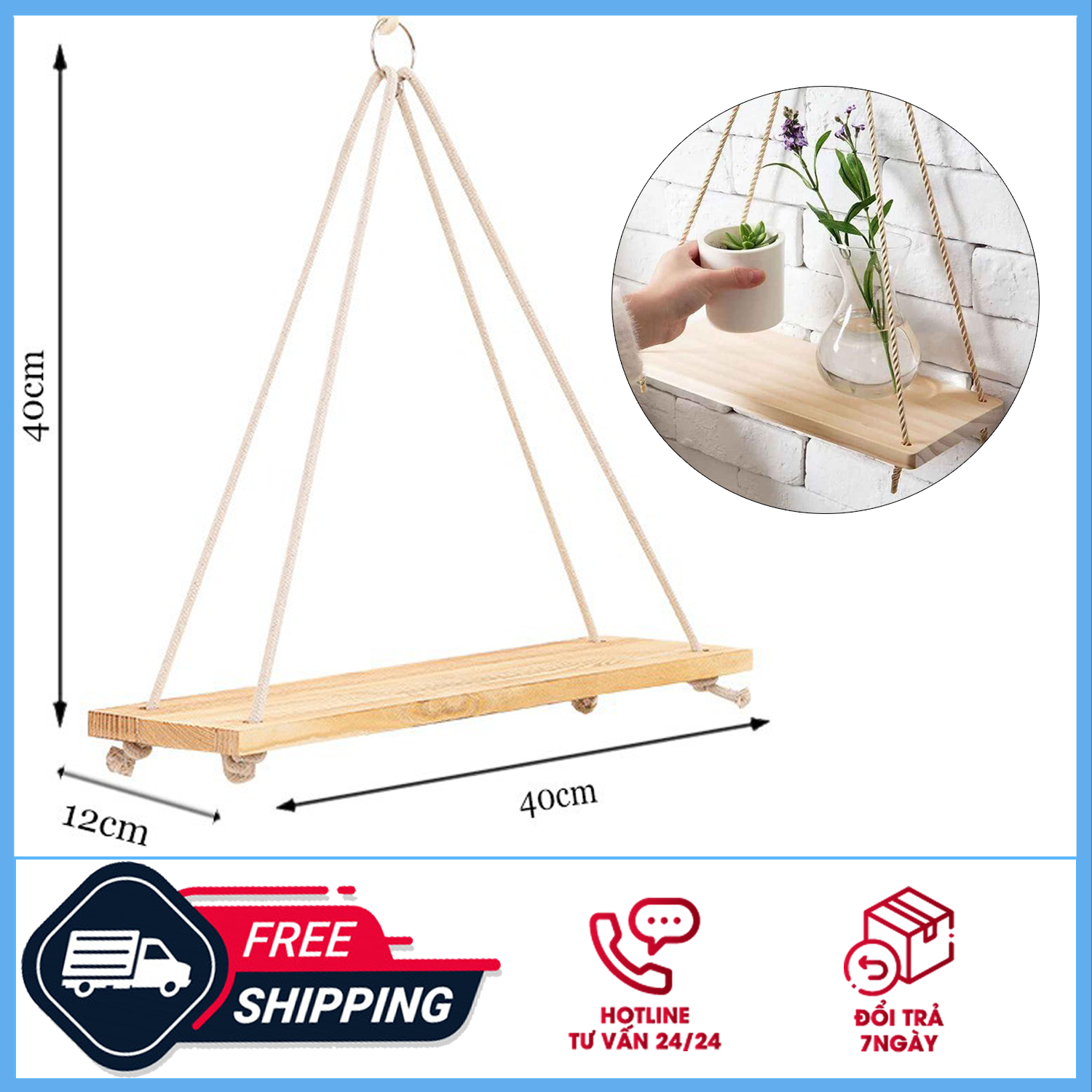 Kệ gỗ, Kệ gỗ Treo, Kệ gỗ treo tường Hàn Quốc hàng xịn kích thước 40cm x 15cm tặng kèm đầy đủ phụ kiện giá tốt