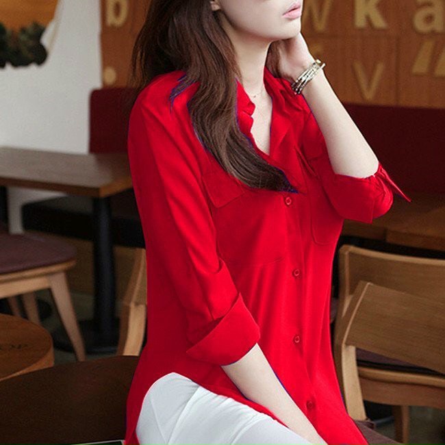 Áo sơ mi form dài xẻ eo d2036