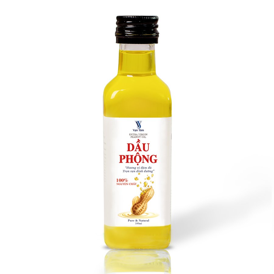 Dầu Đậu Phộng 100% nguyên chất ép lạnh, được kiểm nghiệm an toàn, chai thủy tinh 100ml (Dầu Lạc, dầu Extra Virgin Peanut)