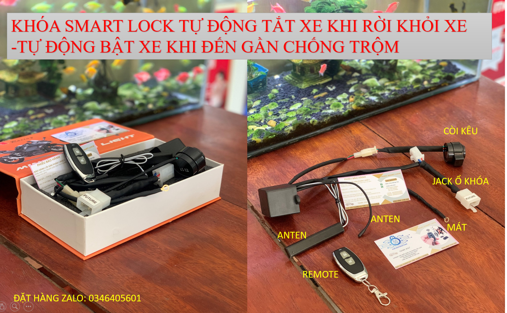 Khóa SMART LOCK Thông Minh tự động tắt xe khi rời xa xe và tự động bật xe khi đến gần rắc cắm đầy đủ như zin cho các dòng xe