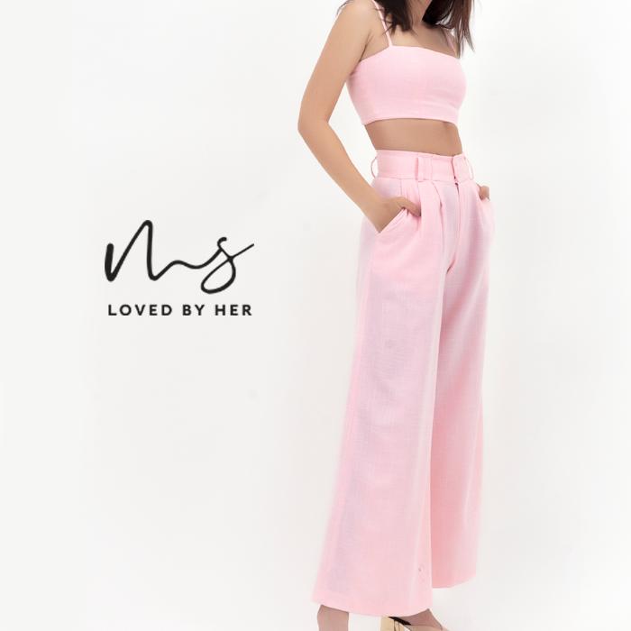 Set adore me ms loved by her áo crop top hai dây kèm quần dài ống rộng