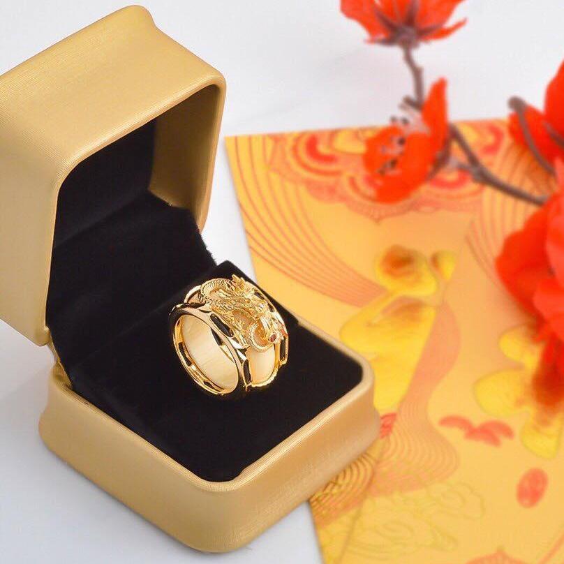 Trang sức nam Nhẫn Rồng nam bạc Thái mạ vàng cao cấp, may mắn