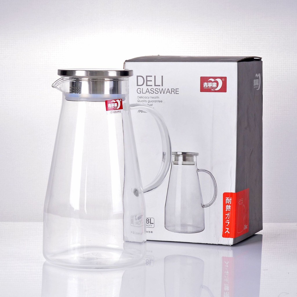 Bình đựng nước thủy tinh deli cao cấp, chịu nhiệt 1.4l, 1.8l