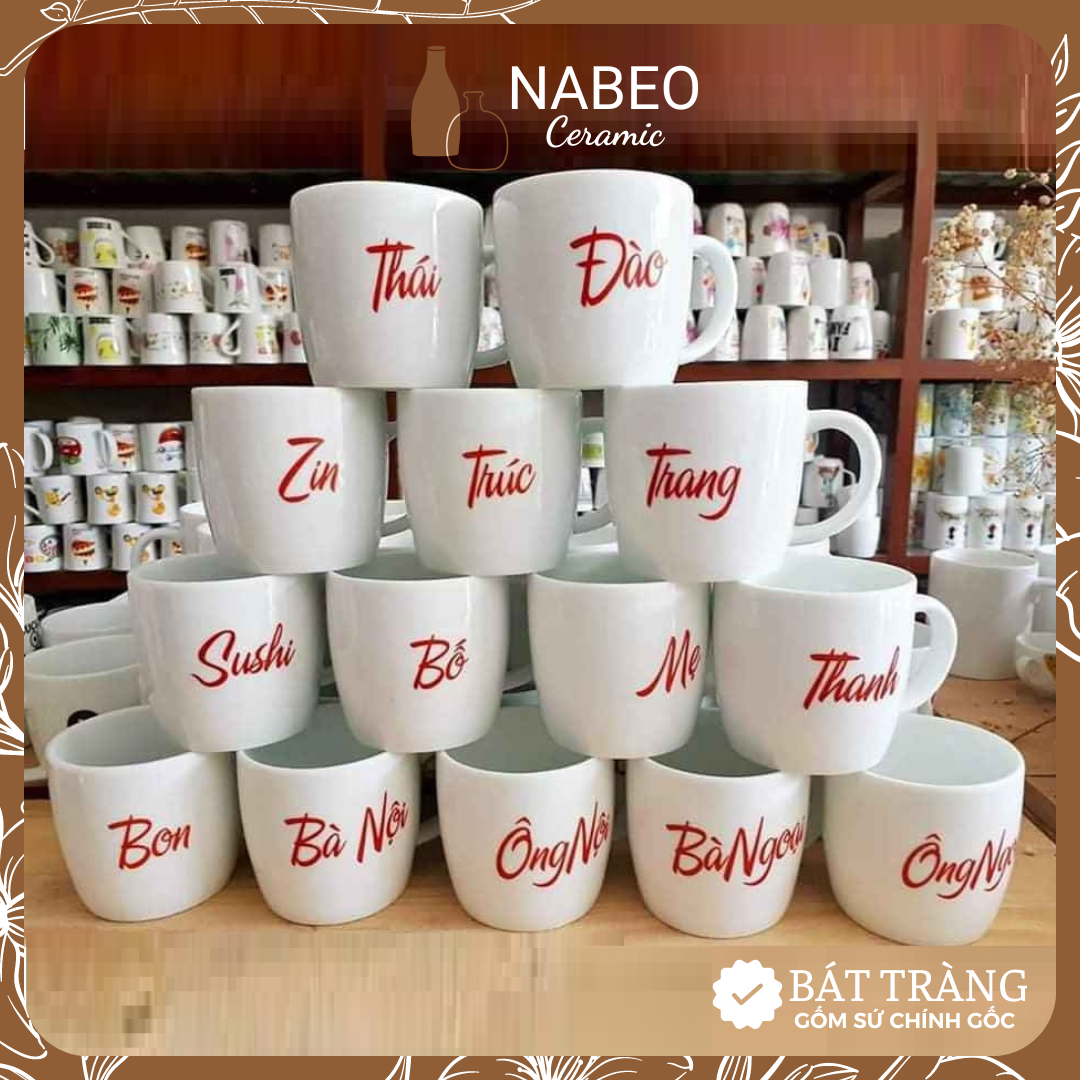 Cốc sứ in tên theo yêu cầu, cốc tên logo, ly sứ đẹp bát tràng