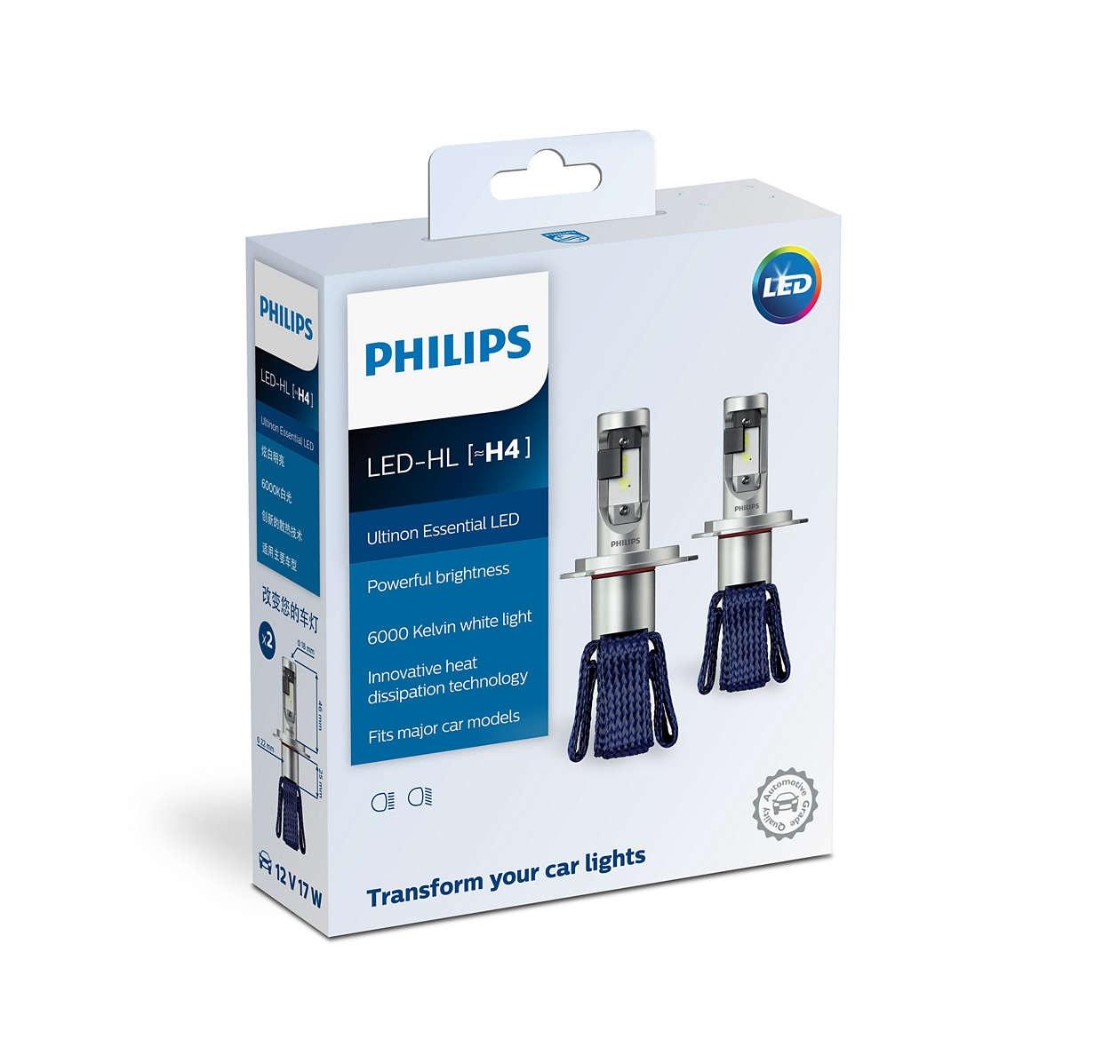 Đèn pha Philips Ultinon Essential LED chân H4 11342UEX2 - 12V/17W - 6000K - Tăng sáng 100% - gắn được trên xe máy