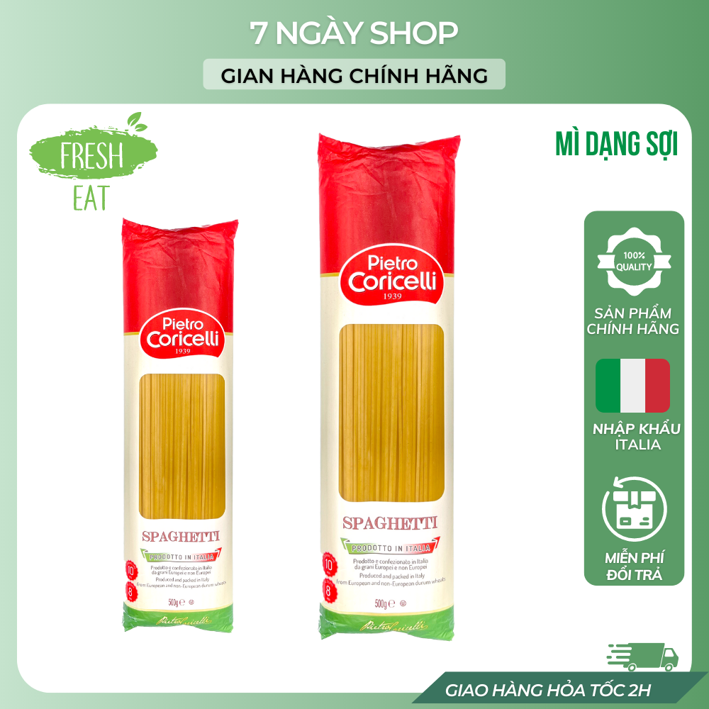Mì ý pietro coricelli spaghetti 7ngayshop 500g nhập khẩu ý date 2024, mì ý spaghetti dạng sợi