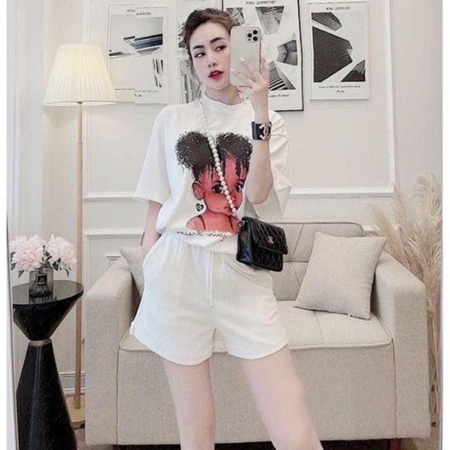 Bộ thun đùi form rộng hình cô bé tóc xù siêu cưng