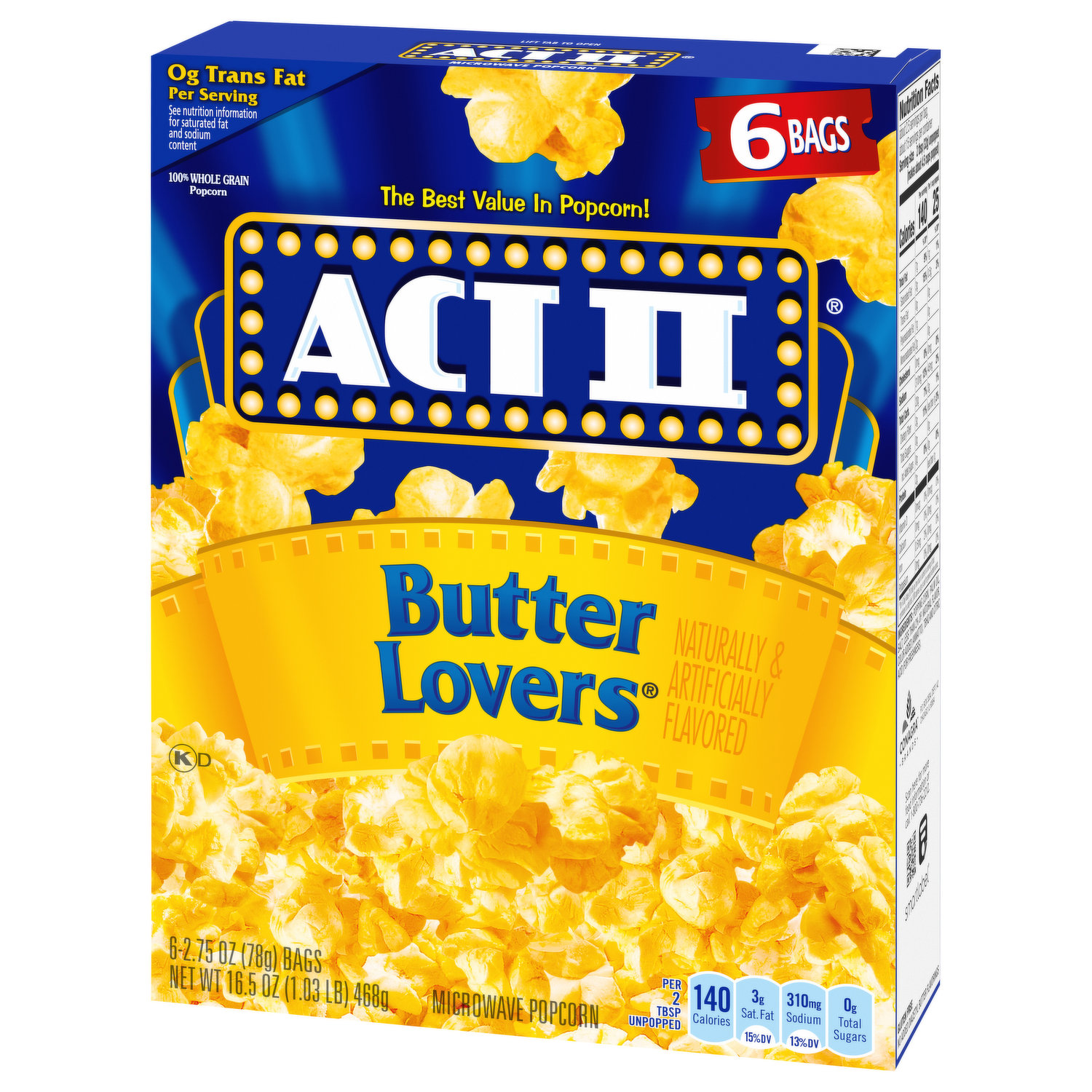 Bắp rang bơ, bỏng ngô nổ act ii butter popcorn, hộp 468g