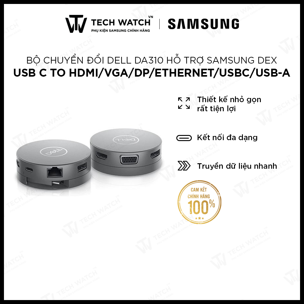 Bộ chuyển đổi dell da310 hỗ trợ samsung dex - usb c to hdmi/vga/dp/ethernet/usbc/usb-a - chính hãng dell