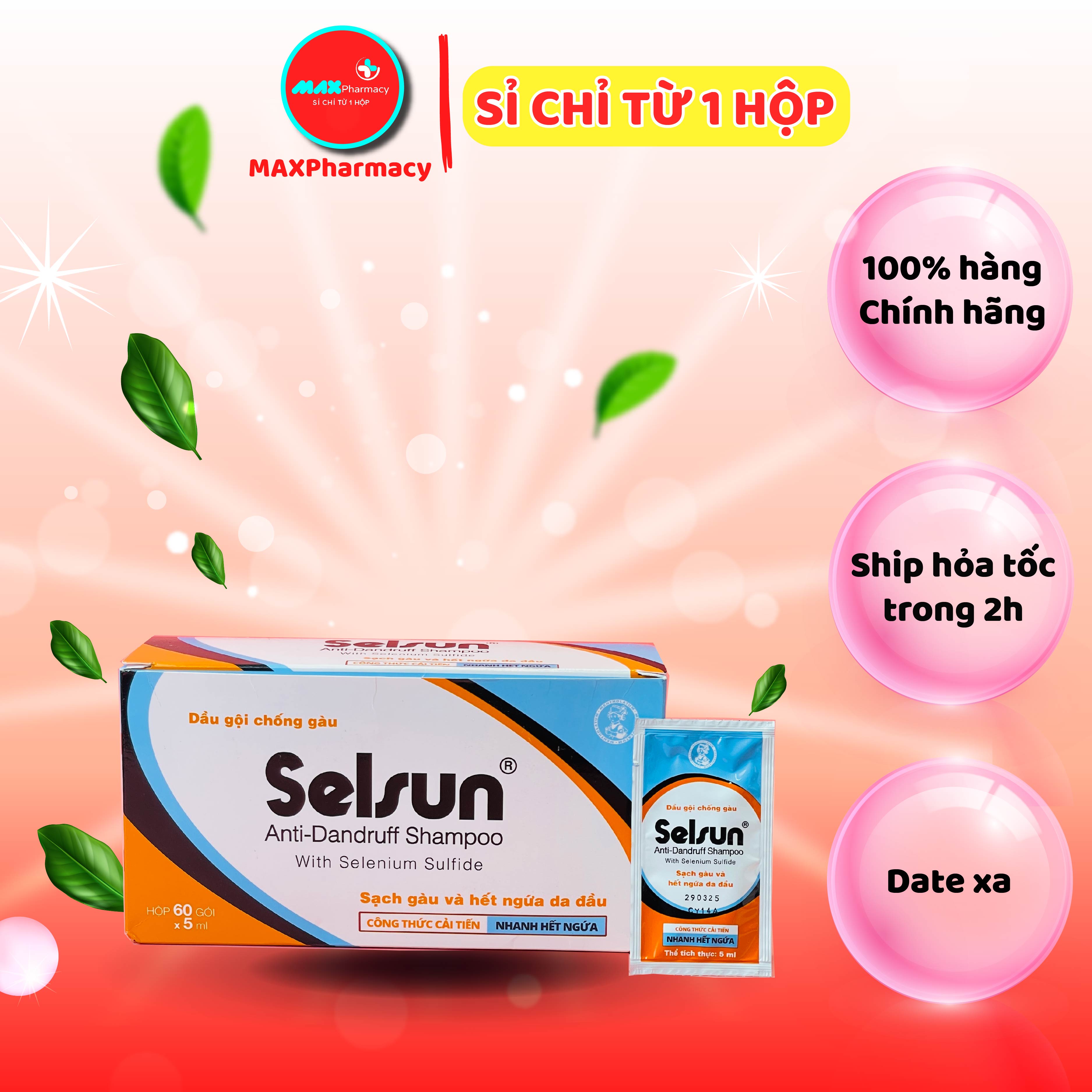 Hộp 60 gói dầu gội đầu selsun dành cho tóc gàu anti-dandruff shampoo - maxpharmacy
