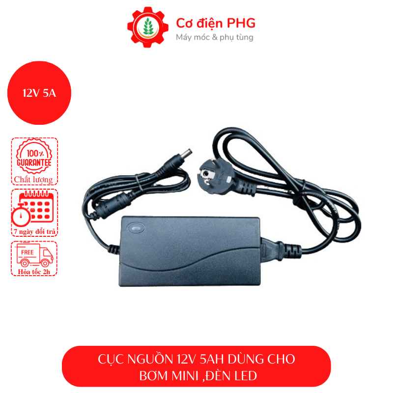 Nguồn ADAPTER 12V 5A dùng cho bơm mini, đèn led, camera. Bảo hành 6 tháng