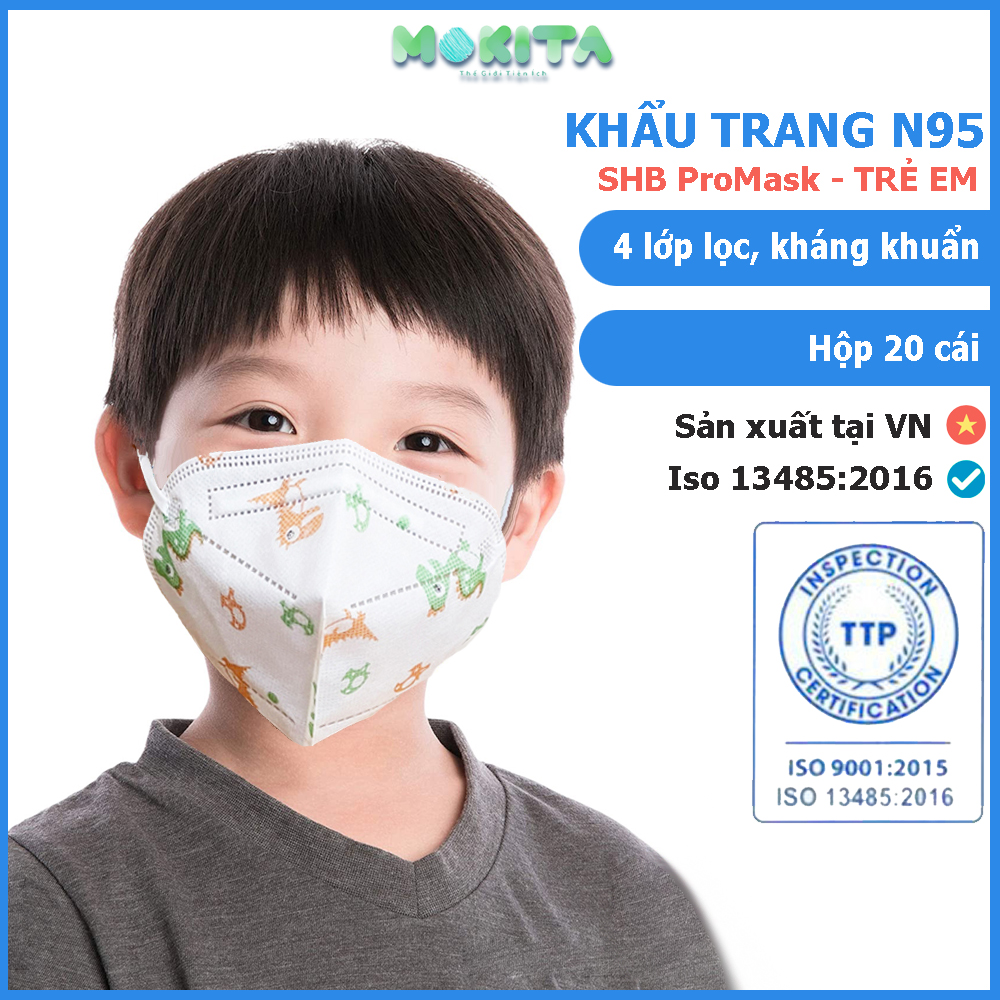 Khẩu trang N95 trẻ em từ 5 đến 12 tuổi thương hiệu SHB Pro Mask 4 lớp lọc