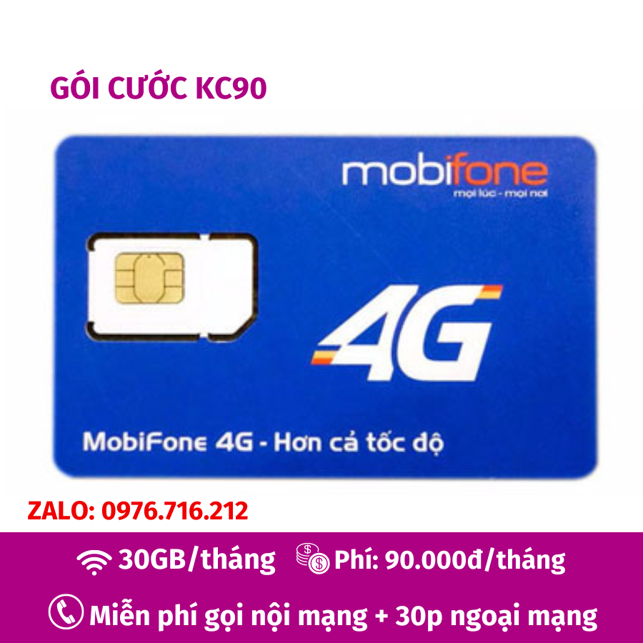 Sim 4G Mobifone KC90 - KC120 - KC150 , Truy cập Internet thả ga , Gọi thoại nội ngoại mạng thoải mái