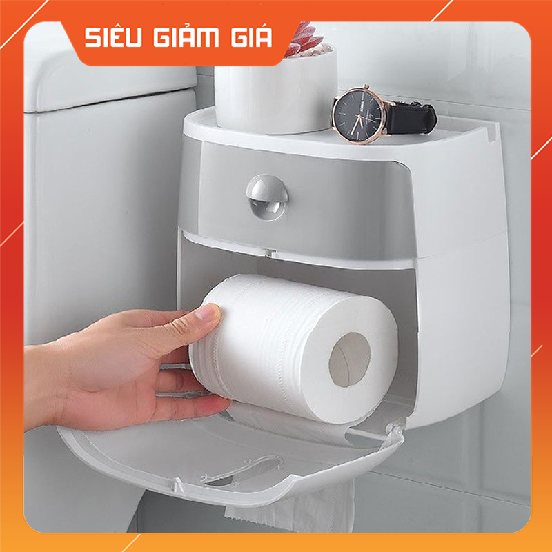 Hộp đựng giấy vệ sinhh ECOCO có ngăn kéo kèm miếng dán cường lực thiết kế thông minh tiện dụng dễ dàng di chuyển- hộp đựng giấy vệ sinh gắn tường chất liệu nhựa ABS cao cấp