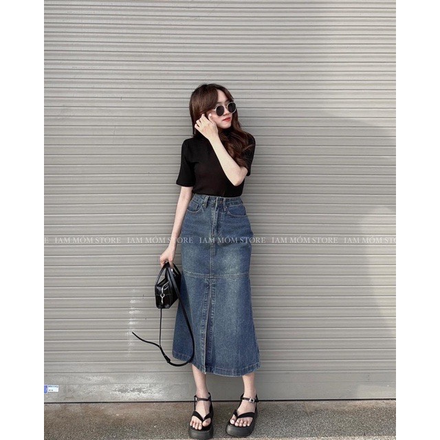 Chân váy jeans đuôi cá xẻ trước 666