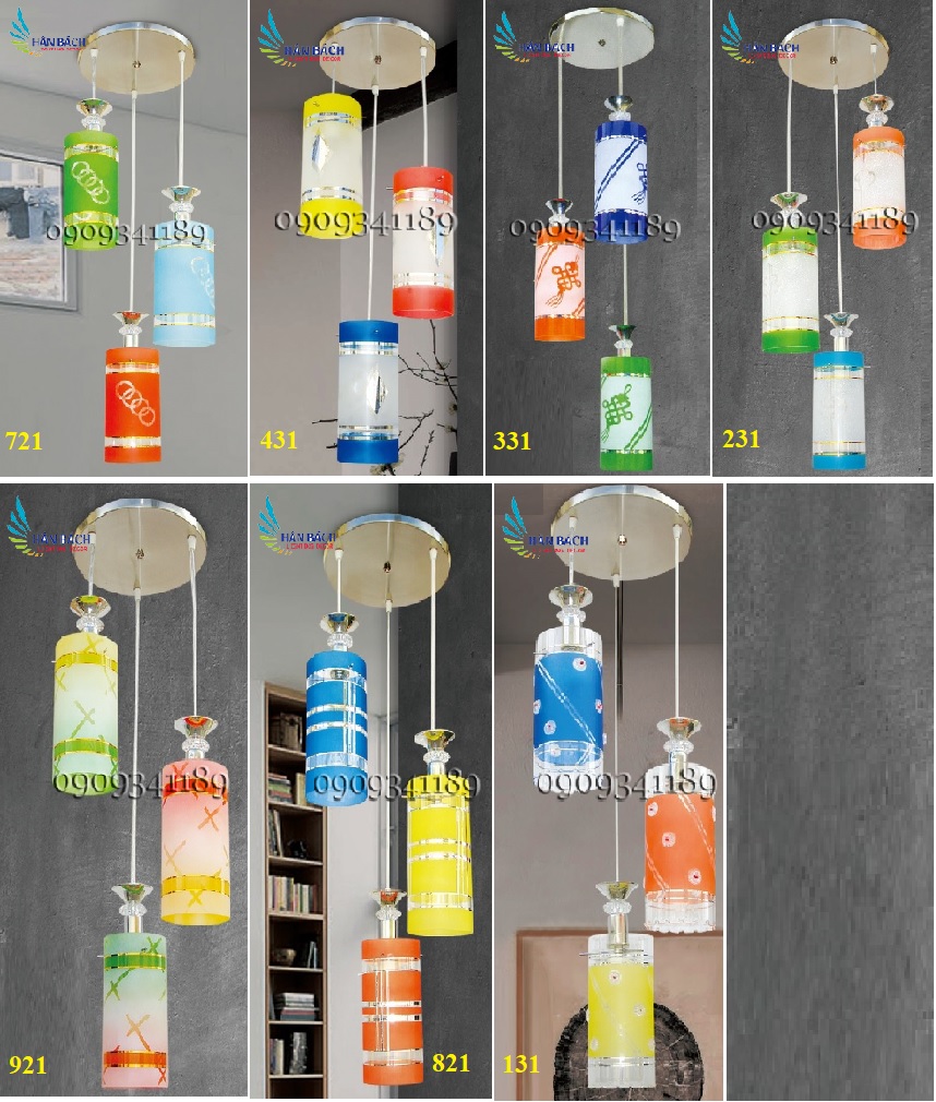 Đèn thảđèn thả trần bàn ăn phòng khách 3 chao thủy tinh - Tặng kèm bóng LED