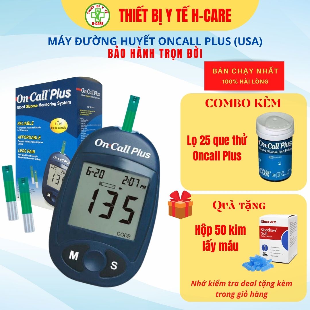 Máy thử đường huyết On Call Plus (USA) , đo test kiểm tra tiểu đường trong máu nhanh, chính xác, chất lượng cao giá rẻ , bảo hành trọn đời - Tặng 25 que thử On call - Chính hãng ACON (USA) [TBYT H-Care]