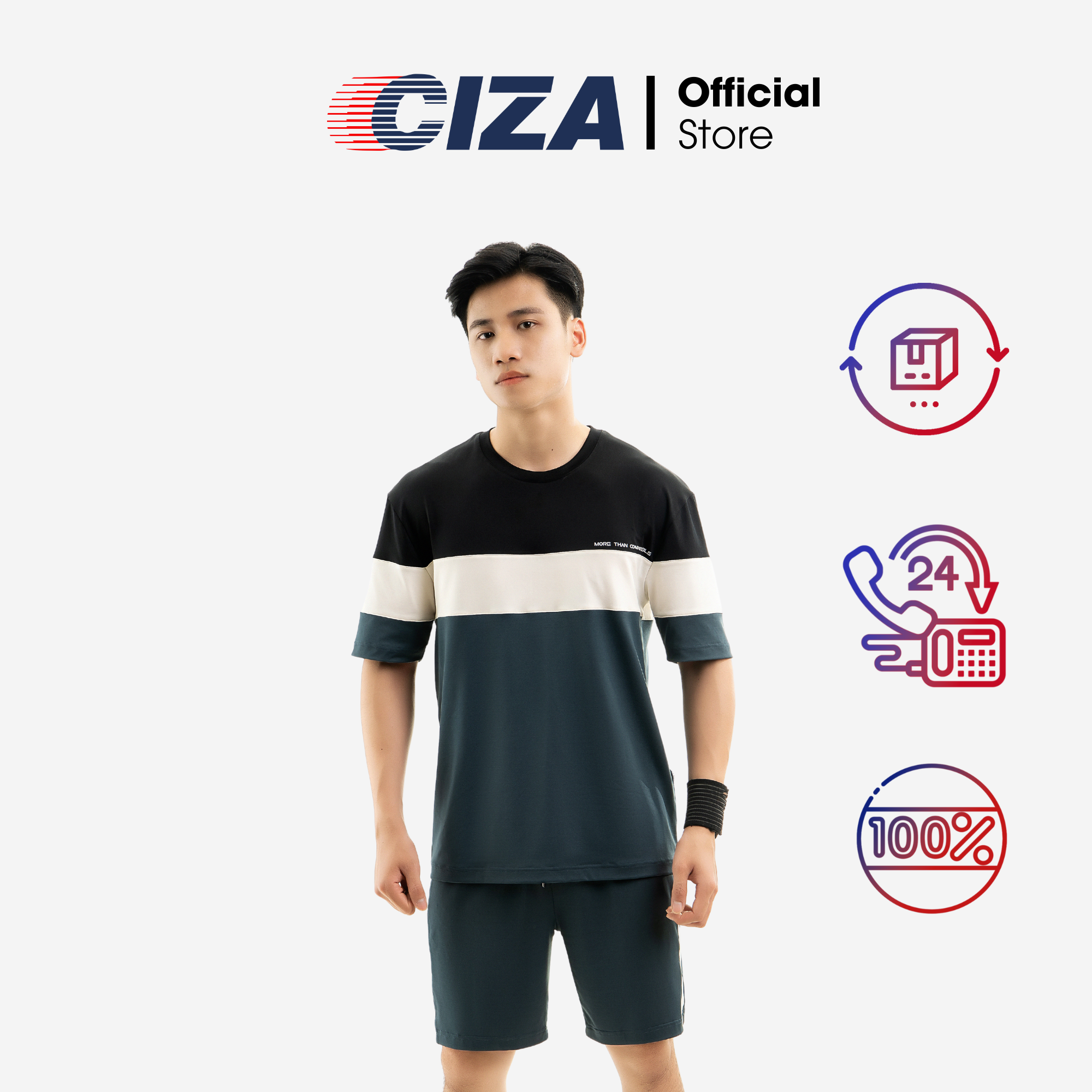Áo thun thể thao ngắn cộc tay nam CIZA basic cổ tròn dáng rộng cao cấp trẻ trung size S M L XL màu xanh blue ATNR61