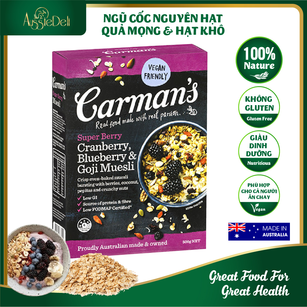 Hộp 500gr - ngũ cốc ăn kiêng nhiều quả mọng nhiều hạt giàu dinh dưỡng - carman's - nhập khẩu từ úc