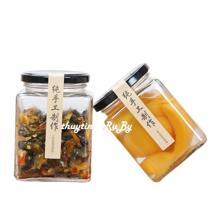 Hũ Lọ Thủy Tinh Đựng Thực Phẩm Vuông 500ml, Hủ Đựng mật ong, Lọ Gia vị, Lọ thủy tinh đựng bột nghệ