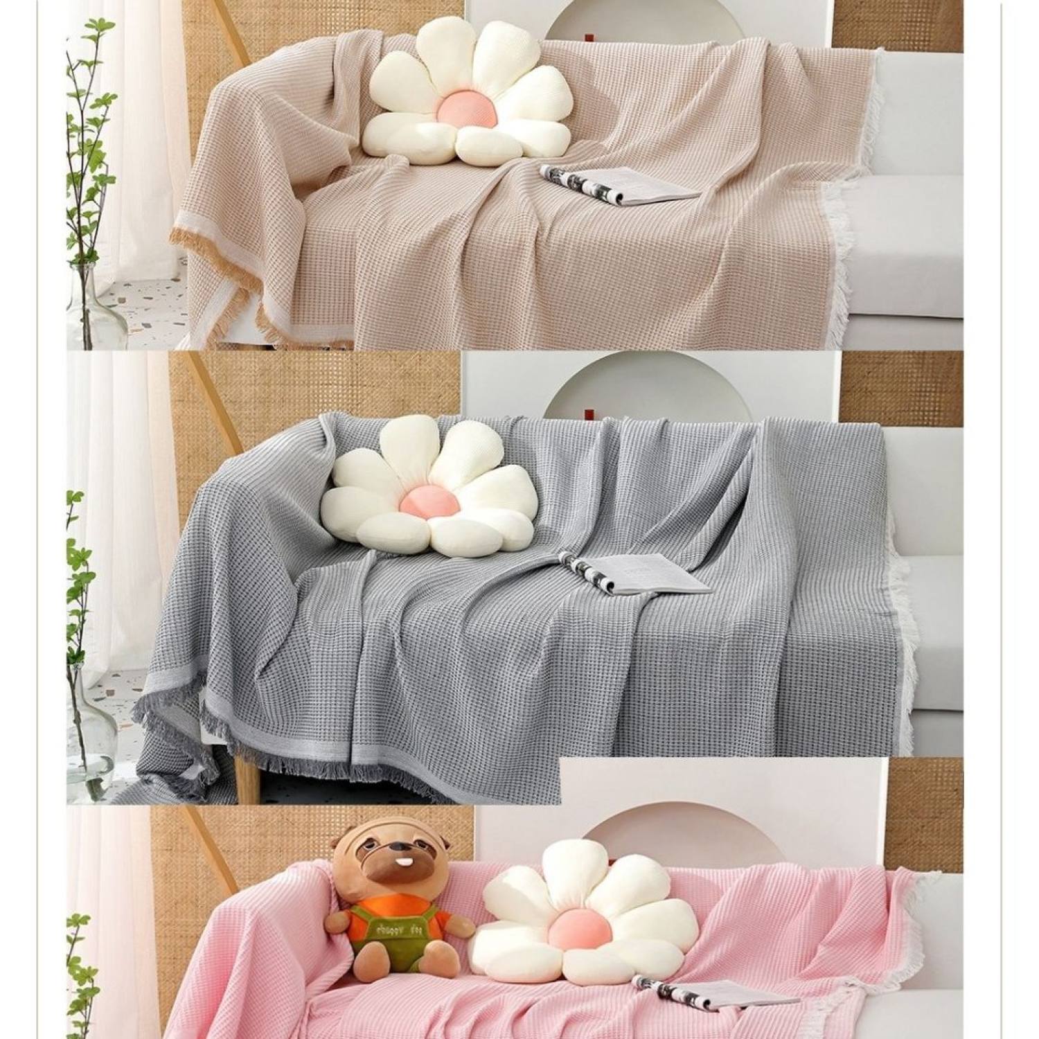 Thảm phủ sofa dập caro vuông màu đơn sắc phủ ghế