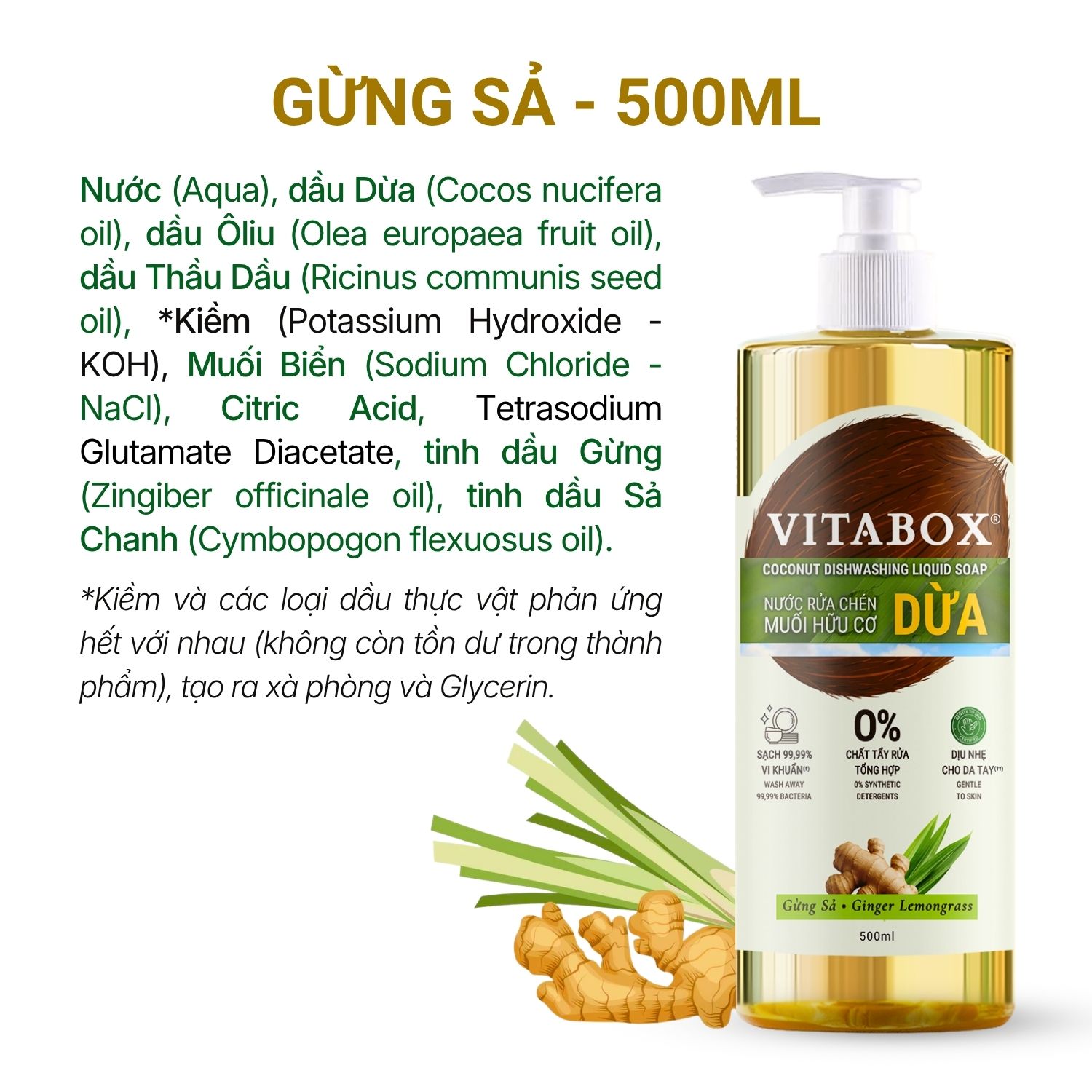 Dishwashing Liquid Organic Salt Coconut Vitabox - Natural Liquid Soap Castile Liquid Soap from Coconut Oil - 500ml - 3