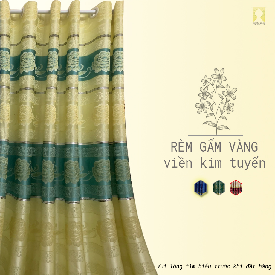 Rèm cửa Minh Tâm chống nắng vải gấm ( rèm cửa sổ, rèm cửa chính, rèm ngăn phòng) - Hoa vàng kim tuyến bạc