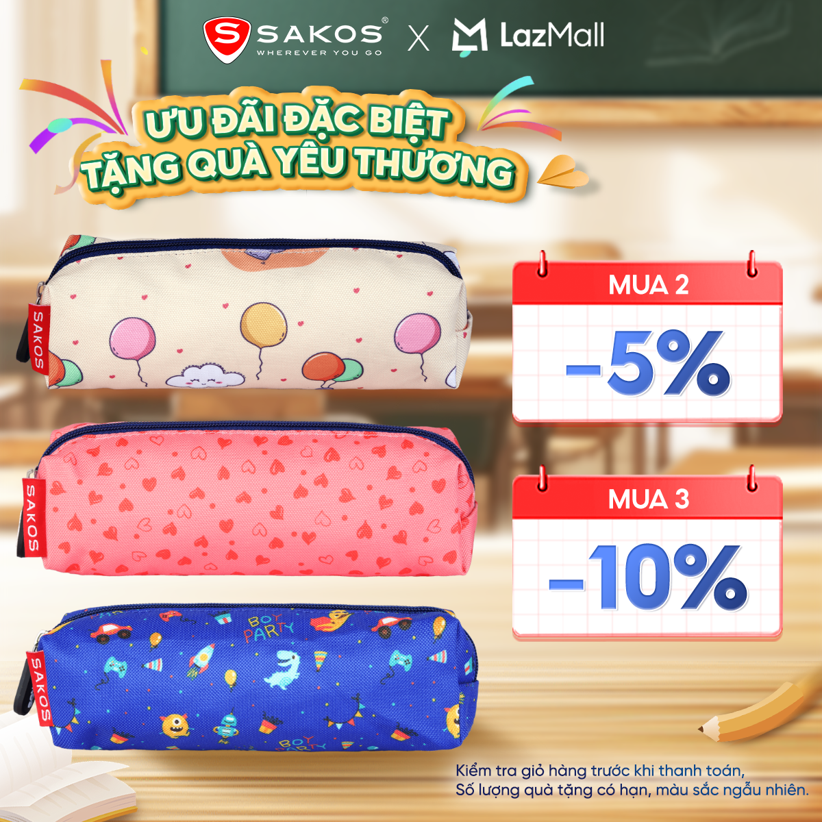  Bóp viết SAKOS cho học sinh nhiều họa tiết – cất gọn tri thức mang theo phong cách 