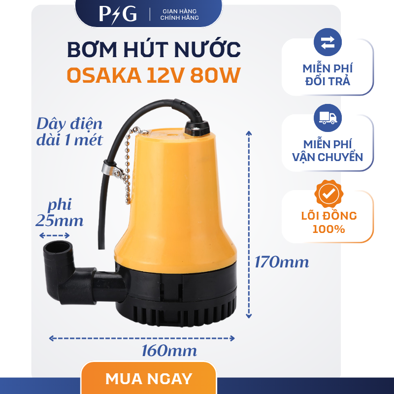 Máy bơm chìm dùng để hút nước chống ngập, hút nước thải 12V DC công suất 80W | Máy bơm tõm | Bơm hút đáy