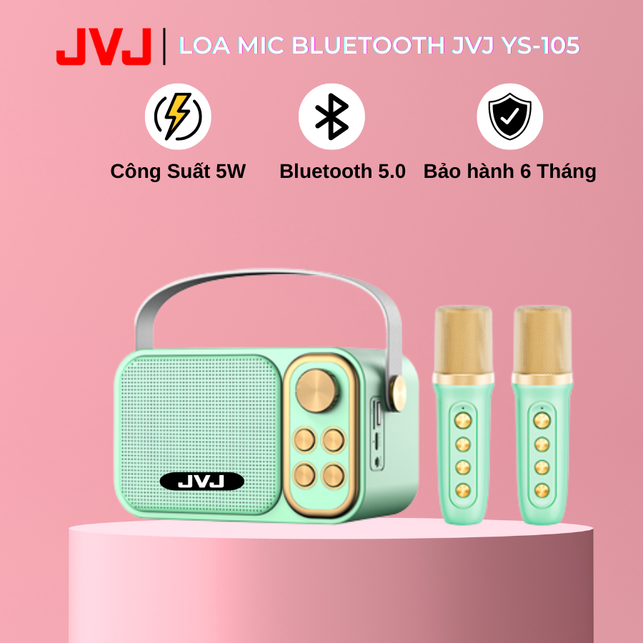 Loa bluetooth mini karaoke kèm mic JVJ YS-105 Không dây, kèm 2 mic hát công suất 5W - Bảo hành chính hãng 06 Tháng