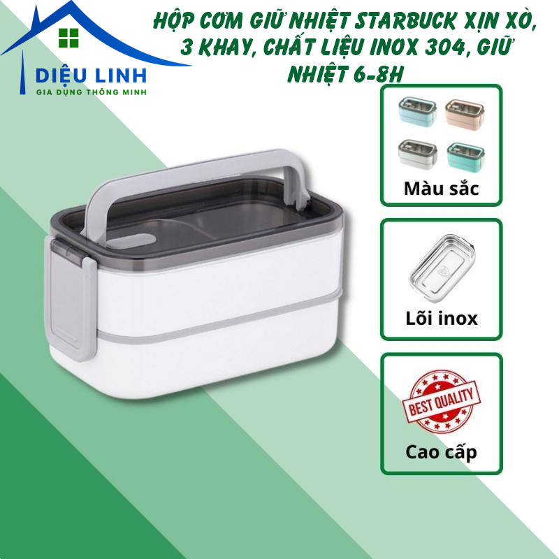 Cặp lồng cơm giữ nhiệt, hộp giữ nhiệt, cặp lồng, cà men, hộp đựng cơm giữ nhiệt, hộp cơm giữ nhiệt xịn xò, 3 khay, chất liệu inox 304, giữ nhiệt 6-8h dieu linh shop