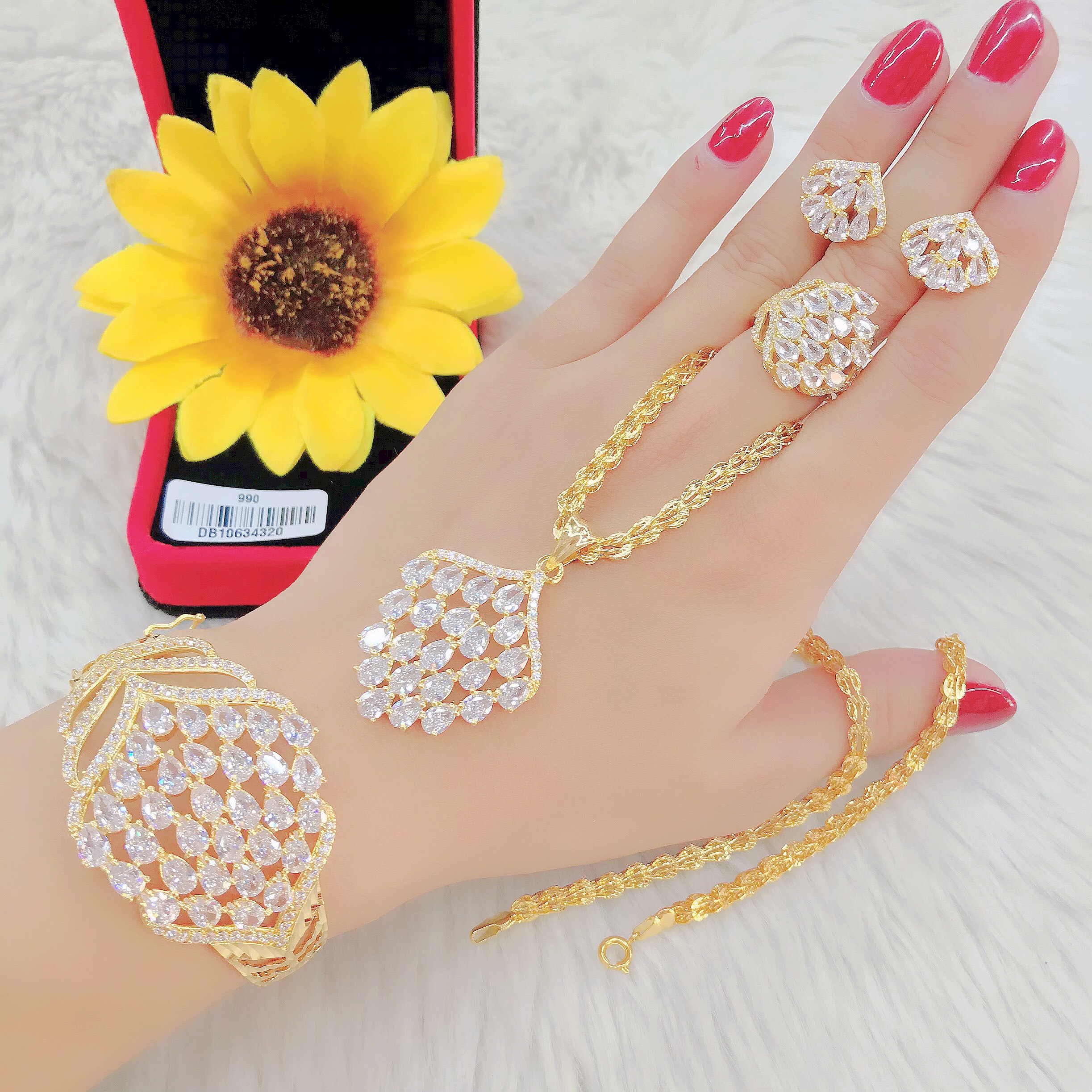 Trang Sức Bộ Hoa Thập Cẩm - Givishop - B4170573 - Bền Màu, Sáng Như Vàng Thật, Chất Liệu Bạc Thái, Không Đen - Thiết Kế Đi Tiệc - [ bộ trang sức bạc giá rẻ, bộ trang sức giá rẻ, bộ trang sức cưới giá rẻ, nữ trang bộ giá rẻ ]