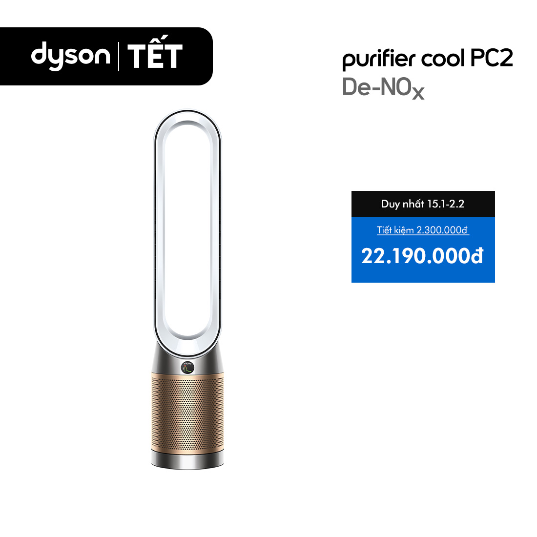 DUY NHẤT 1-3.1: VC 12% Tối đa 3 Triệu Máy lọc không khí Dyson Purifier Cool PC2 De-NOx TP12 Trắng Vàng