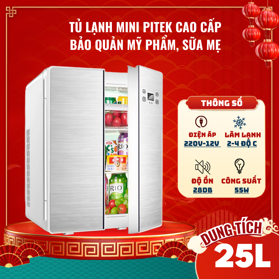 Tủ lạnh mini 2 cửa PITEK có màn hình cảm ứng điều chỉnh nhiệt độ, trữ sữa, bảo quản mỹ phẩm dung tíc