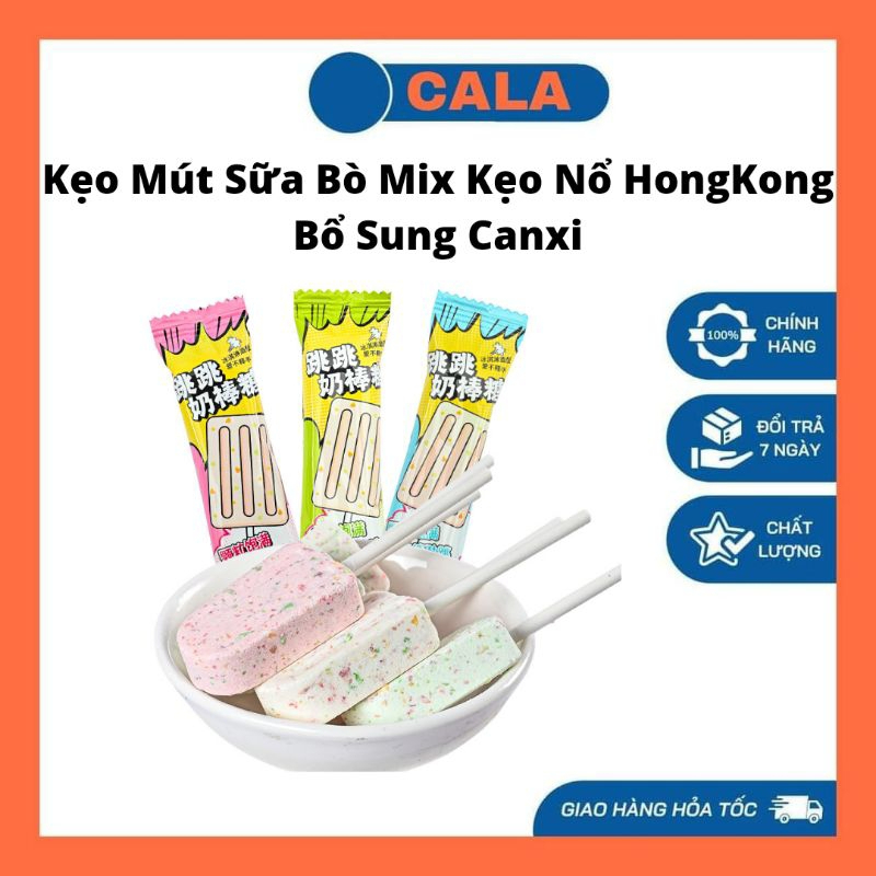 Kẹo mút sữa bò mix kẹo nổ 2in1 popping candy bổ sung canxi