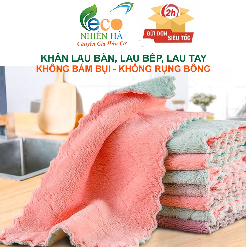 Khăn lau tay vuông khăn lau bếp lau kính lau bàn ăn 2 mặt siêu mềm mịn siêu thấm nước