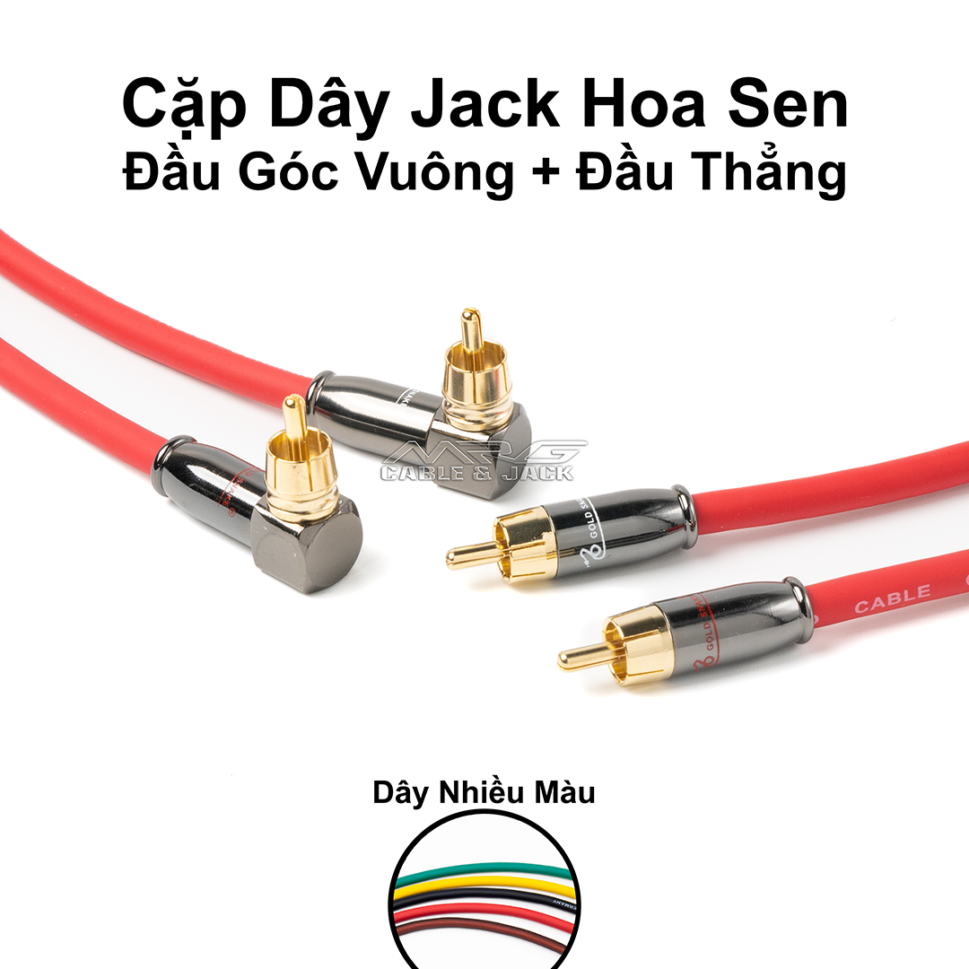 Dây AV Hoa Sen RCA đầu góc vuông + đầu thẳng dài 0.8m-1.5m-3m-5m-8m-10m giá 1 cặp 2 dây | dây 4 đầu av hoa sen rca cable jack hoa sen cong.