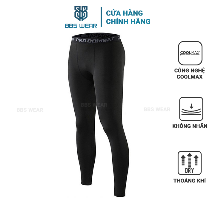 Quần Tập Gym Cho Nam Giới, Quần Giữ Nhiệt COMBAT PRO LEGGING TẬP GYM NAM DÁNG DÀI MÀU ĐEN