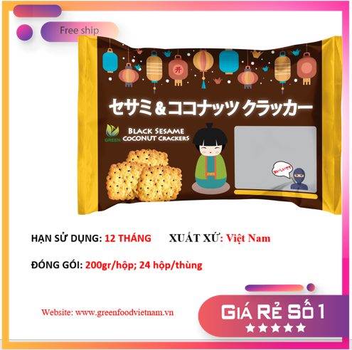 Bánh Dừa Vừng Đen xuất Nhật túi 200g tiêu chuẩn Nhật / Black Sesame Coconut Cracker