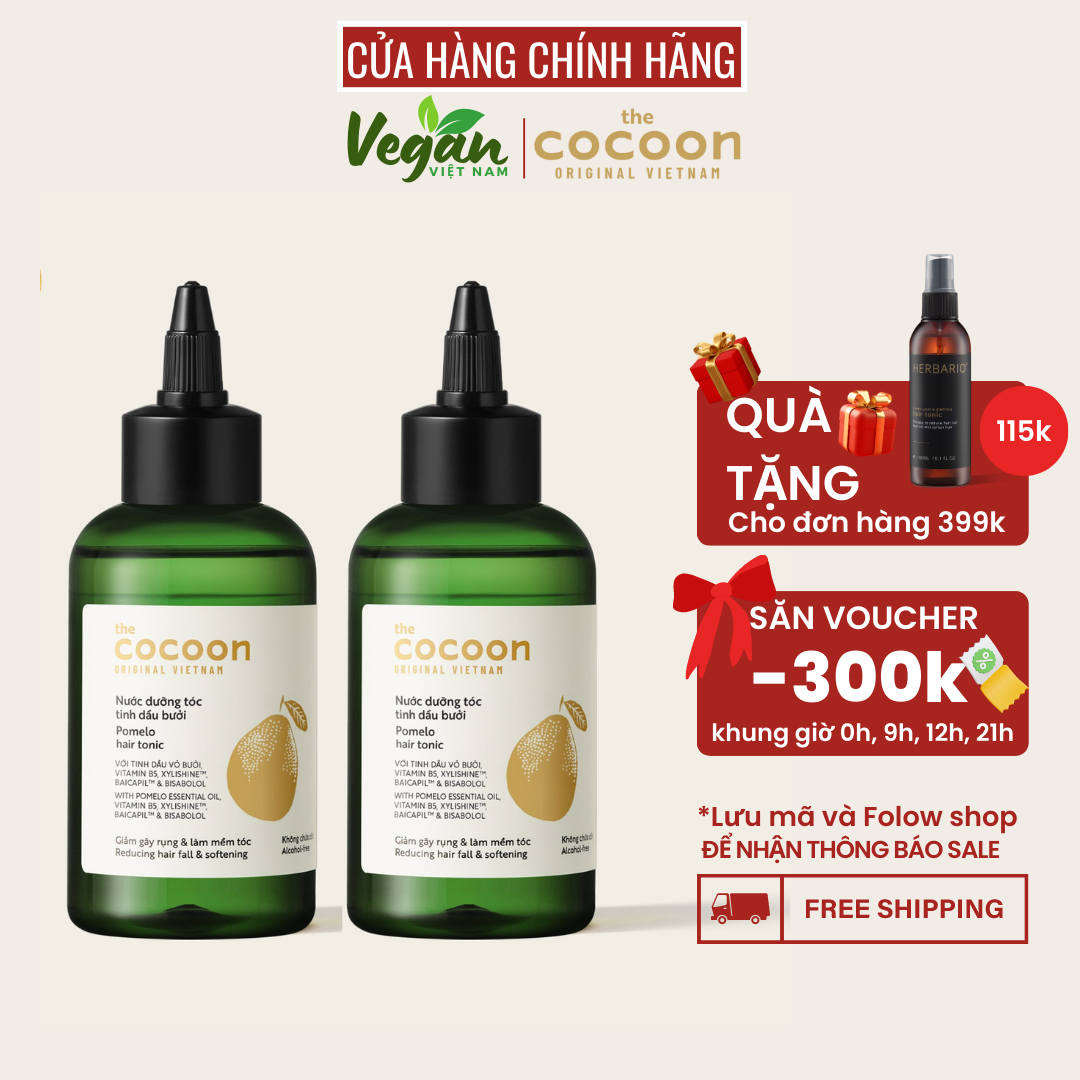 COMBO TIẾT KIỆM  Nước dưỡng tóc tinh dầu bưởi ngăn ngừa rụng tóc giúp tóc mọc nhanh hơn giảm hư tổn (Pomelo hair tonic) cocoon viet nam 140ml - Vegan Việt Nam