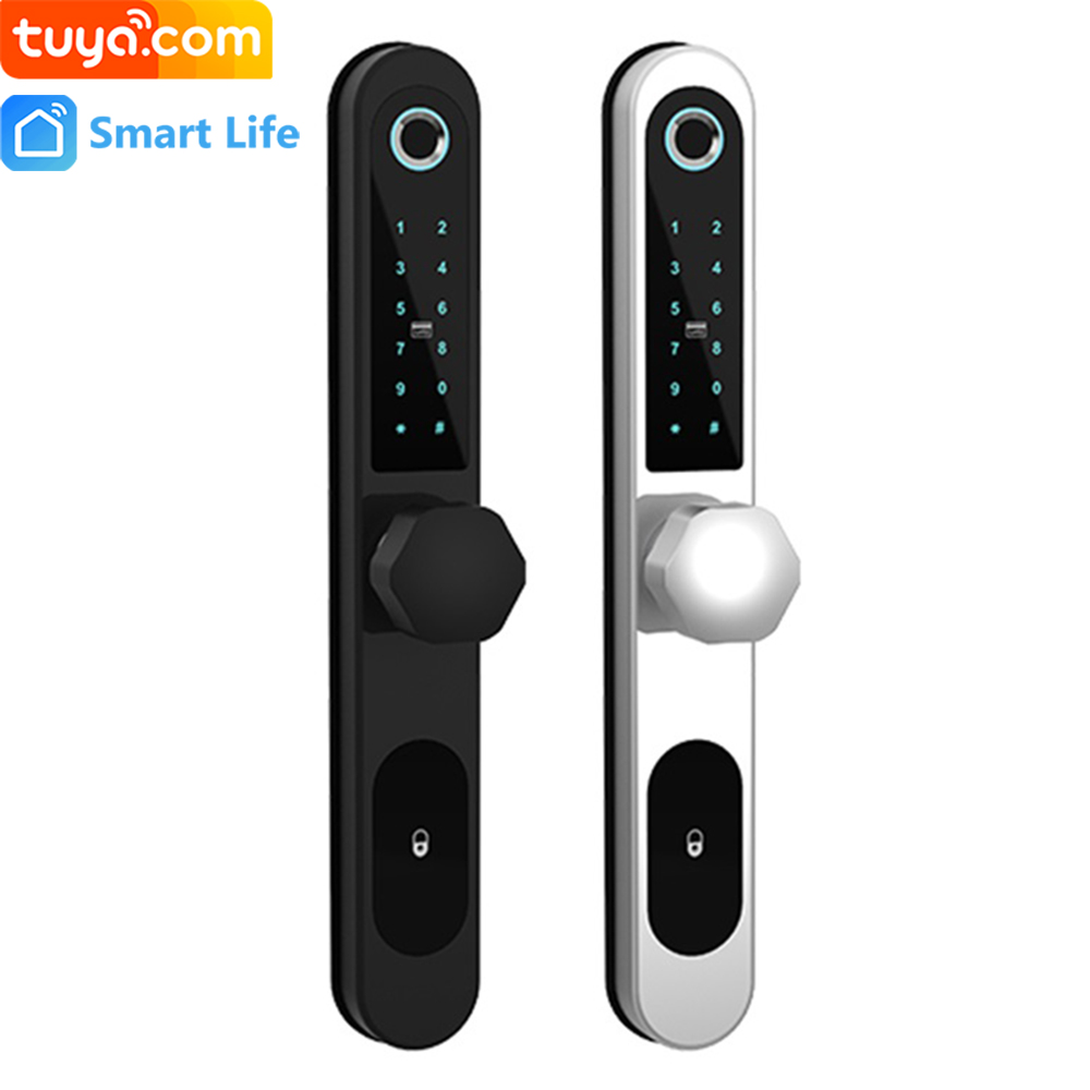 Khóa vân tay tuya, smart life cửa nhôm p8 tay nắm tròn