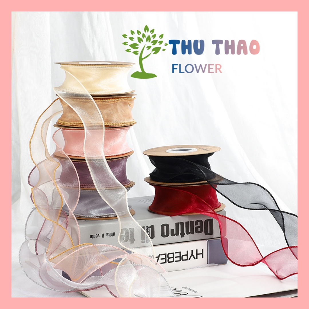 Cuộn Ruy Băng Voan 4cm làm nơ gói quà, decor hoa khô trang trí