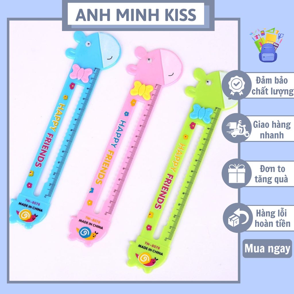 Thước kẻ nhựa cứng 15cm hình hưu cao cổ dễ thương.