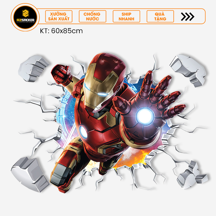 TRANH DÁN TƯỜNG 3D CHỦ ĐỀ IRON MAN