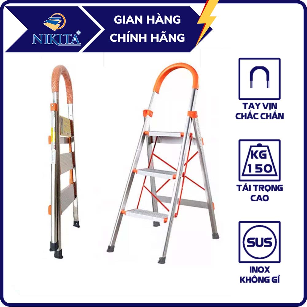 Thang ghế inox gia đình - 3 bậc - chính hãng nikita - in03