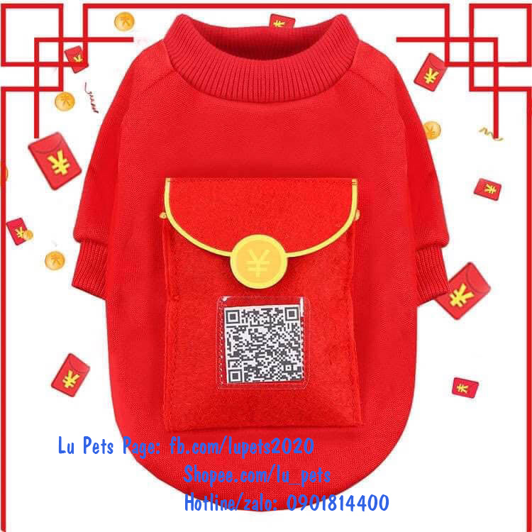 Áo tết cho chó mèo size 2-3kg | áo phong bao lì xì cho chó mèo | quần áo cho chó mèo
