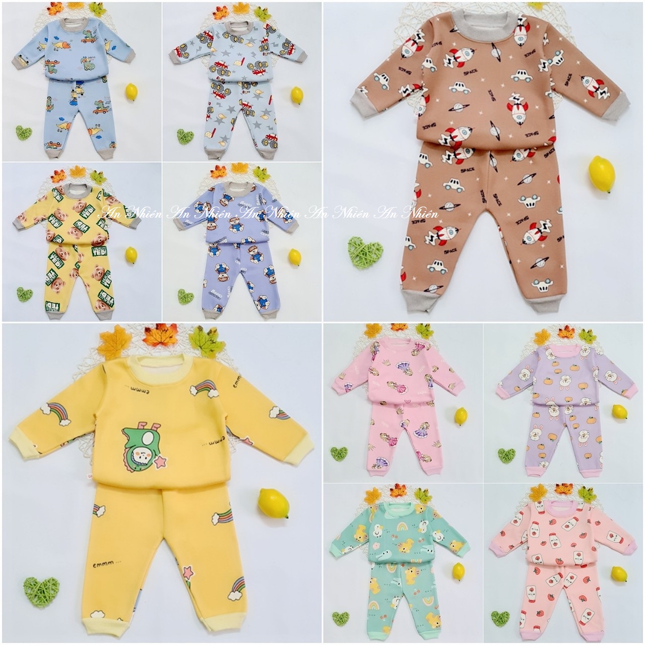 [Mẫu mới][Có mã giảm giá] Bộ quần áo nỉ lông giữ ấm cho bé siêu cưng siêu mềm mịn bé trai bé gái 3-14kg
