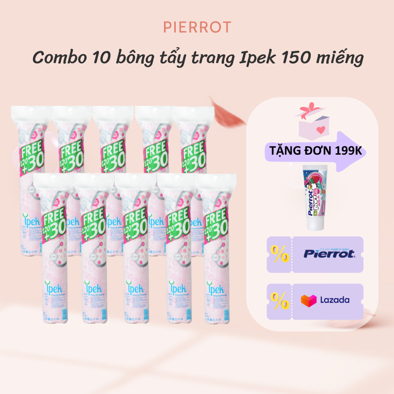 Combo 10 bông tẩy trang ipek 150 miếng siêu mềm mịn 100% cotton